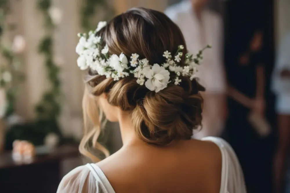 Coiffure mariage chignon bas avec ornements